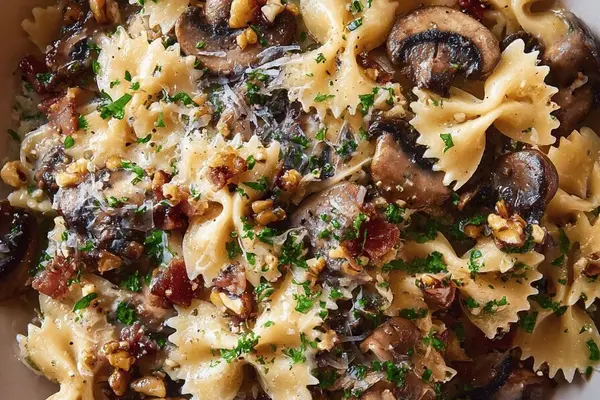 Farfalle with Mushrooms and Crispy Pancetta
