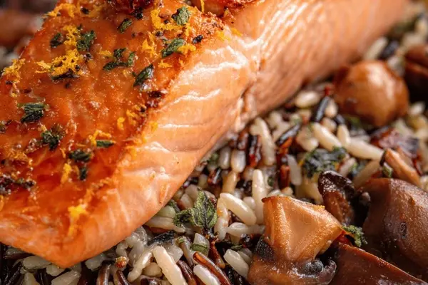 Roasted Salmon with Mushrooms Orange Twist