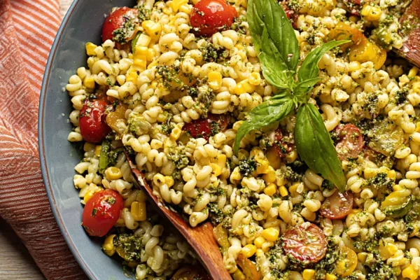 Sweet Corn Pesto Pasta Salad